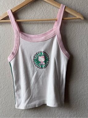 Hello Kitty Cream Ribbed Tank Top with Gray Print